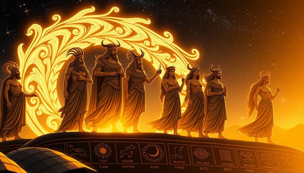 A captivating illustration of the Greek zodiac, showcasing the divine figures that govern each celestial sign. In the foreground, a pantheon of mythological deities, each embodying the distinct qualities of their corresponding astrological archetype, stands majestically against a backdrop of swirling celestial motifs. Warm, golden lighting illuminates the scene, evoking a sense of timeless wisdom and mystical significance. The middle ground features intricate, hand-drawn symbols and iconography that represent the unique traits and characteristics of the Greek zodiac signs. The background is a rich, starry sky, hinting at the cosmic forces that shape the lives of those born under these ancient astrological influences. A captivating illustration of the Greek zodiac, showcasing the divine figures that govern each celestial sign. In the foreground, a pantheon of mythological deities, each embodying the distinct qualities of their corresponding astrological archetype, stands majestically against a backdrop of swirling celestial motifs. Warm, golden lighting illuminates the scene, evoking a sense of timeless wisdom and mystical significance. The middle ground features intricate, hand-drawn symbols and iconography that represent the unique traits and characteristics of the Greek zodiac signs. The background is a rich, starry sky, hinting at the cosmic forces that shape the lives of those born under these ancient astrological influences.