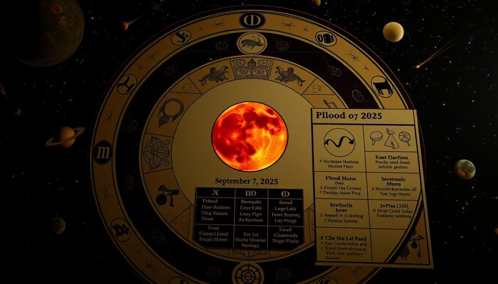 A detailed astrological chart depicting the "blood moon" in the sign of Pisces, set against a backdrop of celestial bodies and ancient astronomical symbols. In the foreground, a central image of the full moon glows with a reddish hue, surrounded by mystical Zodiac symbols and intricate geometric patterns. The middle ground features a practical, organized layout of horoscope information for the date of September 7, 2025, presented in a clean, elegant style. The background showcases a starry night sky, with planets, comets, and other celestial phenomena adding to the otherworldly, divination-inspired atmosphere. The lighting is dramatic, with chiaroscuro effects emphasizing the astrological themes. The overall composition conveys a sense of ancient wisdom, esoteric knowledge, and the influence of the Moon's phases on human affairs. A detailed astrological chart depicting the "blood moon" in the sign of Pisces, set against a backdrop of celestial bodies and ancient astronomical symbols. In the foreground, a central image of the full moon glows with a reddish hue, surrounded by mystical Zodiac symbols and intricate geometric patterns. The middle ground features a practical, organized layout of horoscope information for the date of September 7, 2025, presented in a clean, elegant style. The background showcases a starry night sky, with planets, comets, and other celestial phenomena adding to the otherworldly, divination-inspired atmosphere. The lighting is dramatic, with chiaroscuro effects emphasizing the astrological themes. The overall composition conveys a sense of ancient wisdom, esoteric knowledge, and the influence of the Moon's phases on human affairs.