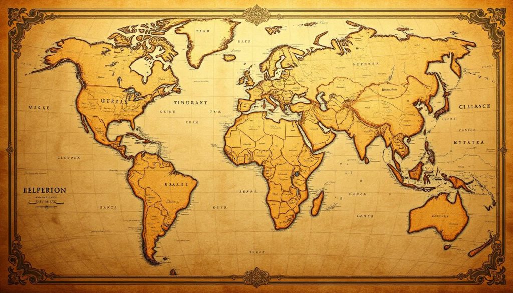 A detailed, historical map of the world, showing the continents, countries, and major cities, rendered in a vintage style with an aged parchment-like texture. The map should have a warm, sepia-toned color palette, creating a sense of nostalgia and exploration. The landmasses and bodies of water should be clearly defined, with intricate coastlines and rivers. Subtle shading and textural elements should be used to convey the depth and contours of the terrain. The map should be framed in an elegant, ornate border, suggesting a sense of importance and significance. The overall composition should evoke a timeless, scholarly aesthetic, suitable for illustrating a historical event on this particular day. A detailed, historical map of the world, showing the continents, countries, and major cities, rendered in a vintage style with an aged parchment-like texture. The map should have a warm, sepia-toned color palette, creating a sense of nostalgia and exploration. The landmasses and bodies of water should be clearly defined, with intricate coastlines and rivers. Subtle shading and textural elements should be used to convey the depth and contours of the terrain. The map should be framed in an elegant, ornate border, suggesting a sense of importance and significance. The overall composition should evoke a timeless, scholarly aesthetic, suitable for illustrating a historical event on this particular day.