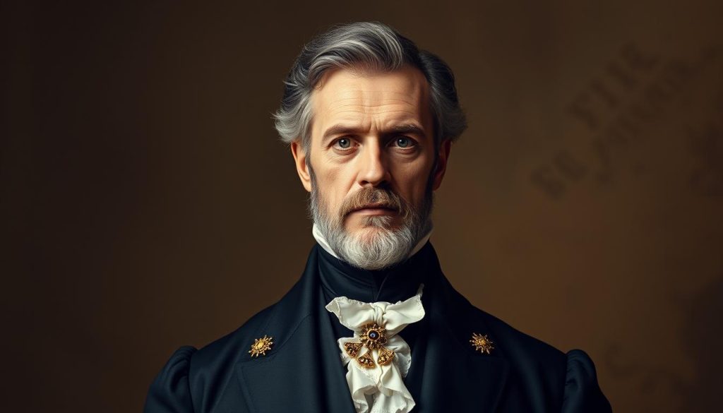 A grand and stately portrait of a renowned historical figure, captured in a classical academic style. The subject stands tall and proud, with a penetrating gaze that commands attention. Intricate details adorn their formal attire, hinting at their status and influence. Soft, diffused lighting illuminates the scene, creating a sense of gravitas and timelessness. The background is a muted, textured canvas, allowing the subject to be the central focus. This image celebrates the individual's lasting impact on the world, inspiring reflection on their enduring legacy. A grand and stately portrait of a renowned historical figure, captured in a classical academic style. The subject stands tall and proud, with a penetrating gaze that commands attention. Intricate details adorn their formal attire, hinting at their status and influence. Soft, diffused lighting illuminates the scene, creating a sense of gravitas and timelessness. The background is a muted, textured canvas, allowing the subject to be the central focus. This image celebrates the individual's lasting impact on the world, inspiring reflection on their enduring legacy.