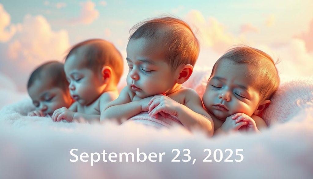 A vibrant and ethereal scene of newborns on September 23rd, 2025. Soft, glowing light bathes the infants, their delicate features and tiny limbs captured in a moment of tranquility. The background is a dreamlike, pastel-hued landscape, with wispy clouds and a gentle, celestial ambiance. The infants are portrayed with a sense of wonder and potential, their faces serene and full of promise. The composition is balanced and harmonious, drawing the viewer's attention to the central figures. The overall atmosphere is one of hope, beauty, and the boundless possibilities of new life. A vibrant and ethereal scene of newborns on September 23rd, 2025. Soft, glowing light bathes the infants, their delicate features and tiny limbs captured in a moment of tranquility. The background is a dreamlike, pastel-hued landscape, with wispy clouds and a gentle, celestial ambiance. The infants are portrayed with a sense of wonder and potential, their faces serene and full of promise. The composition is balanced and harmonious, drawing the viewer's attention to the central figures. The overall atmosphere is one of hope, beauty, and the boundless possibilities of new life.