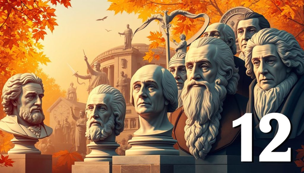 A detailed illustration of notable figures born on October 2nd throughout history and the present day. Set against a warm, autumnal backdrop, the composition captures their diverse achievements and legacies. Prominent in the foreground are busts or portraits of key personalities, their expressions and attire reflecting their eras. In the middle ground, scenes or vignettes depict their influential works, discoveries, or defining moments. The background features symbolic or allegorical elements alluding to their lasting impact and significance. The lighting is soft and natural, with a sense of reverence and timelessness pervading the entire scene. A detailed illustration of notable figures born on October 2nd throughout history and the present day. Set against a warm, autumnal backdrop, the composition captures their diverse achievements and legacies. Prominent in the foreground are busts or portraits of key personalities, their expressions and attire reflecting their eras. In the middle ground, scenes or vignettes depict their influential works, discoveries, or defining moments. The background features symbolic or allegorical elements alluding to their lasting impact and significance. The lighting is soft and natural, with a sense of reverence and timelessness pervading the entire scene.