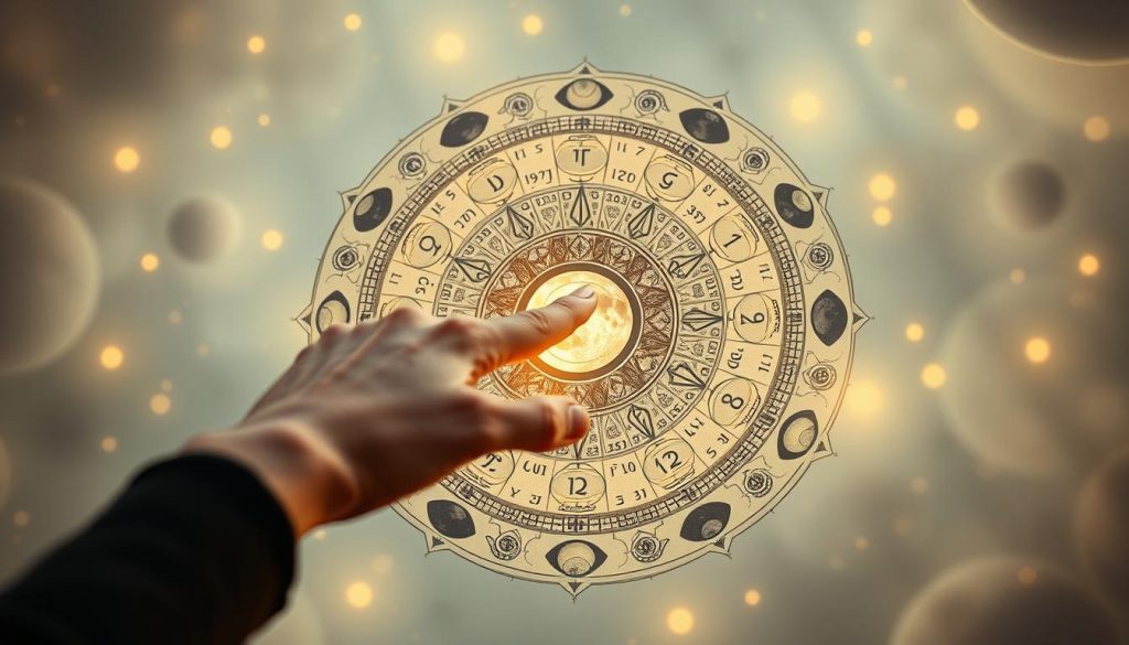 A detailed, mystical lunar calendar floats against a softly glowing, ethereal backdrop. Crescent moons, celestial symbols, and swirling energy patterns create an atmosphere of enchantment and good fortune. In the foreground, a hand reaches out to touch the calendar, its lines and shapes radiating a gentle, enchanting power. Soft, diffused lighting illuminates the scene, casting a serene, almost dreamlike ambiance. The composition is balanced and harmonious, inviting the viewer to connect with the natural rhythms and energies of the moon's cycles. A detailed, mystical lunar calendar floats against a softly glowing, ethereal backdrop. Crescent moons, celestial symbols, and swirling energy patterns create an atmosphere of enchantment and good fortune. In the foreground, a hand reaches out to touch the calendar, its lines and shapes radiating a gentle, enchanting power. Soft, diffused lighting illuminates the scene, casting a serene, almost dreamlike ambiance. The composition is balanced and harmonious, inviting the viewer to connect with the natural rhythms and energies of the moon's cycles.