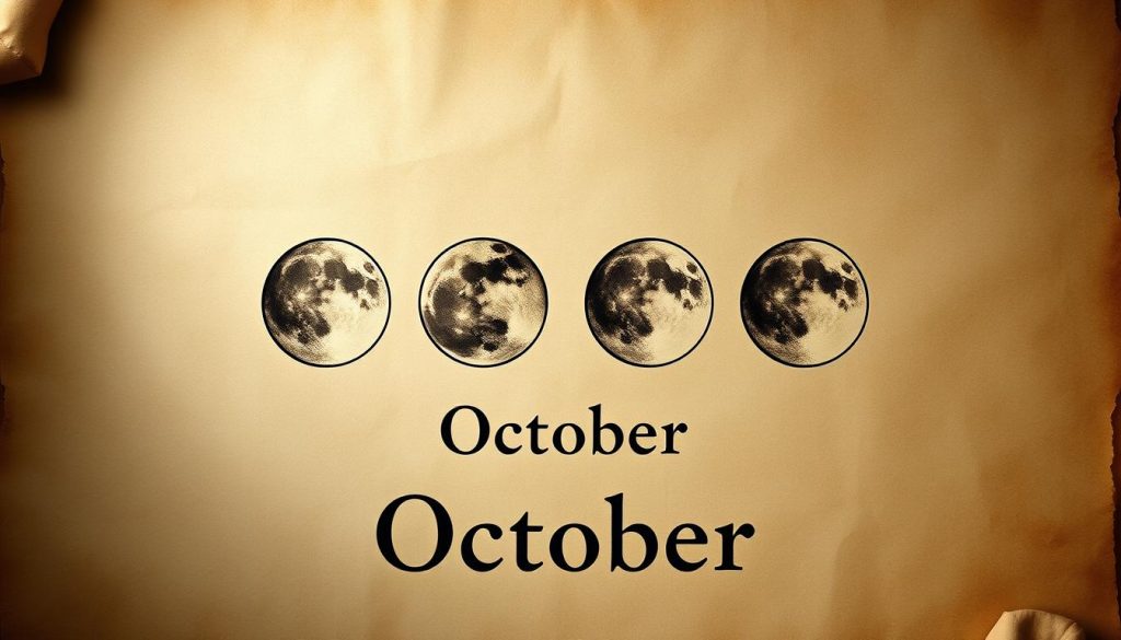A lunar calendar for October, rendered in a classic, hand-drawn style. The calendar is depicted on an aged parchment backdrop, with subtle textures and a muted color palette. The moon phases are prominently featured, each phase rendered with intricate details and a sense of celestial wonder. The overall composition has a timeless, esoteric quality, conveying the mystical nature of lunar cycles. Soft, dramatic lighting casts dramatic shadows, creating depth and a sense of mystery. The image captures the essence of the October lunar calendar, suitable for illustrating a section on the history and significance of this astrological marker. A lunar calendar for October, rendered in a classic, hand-drawn style. The calendar is depicted on an aged parchment backdrop, with subtle textures and a muted color palette. The moon phases are prominently featured, each phase rendered with intricate details and a sense of celestial wonder. The overall composition has a timeless, esoteric quality, conveying the mystical nature of lunar cycles. Soft, dramatic lighting casts dramatic shadows, creating depth and a sense of mystery. The image captures the essence of the October lunar calendar, suitable for illustrating a section on the history and significance of this astrological marker.