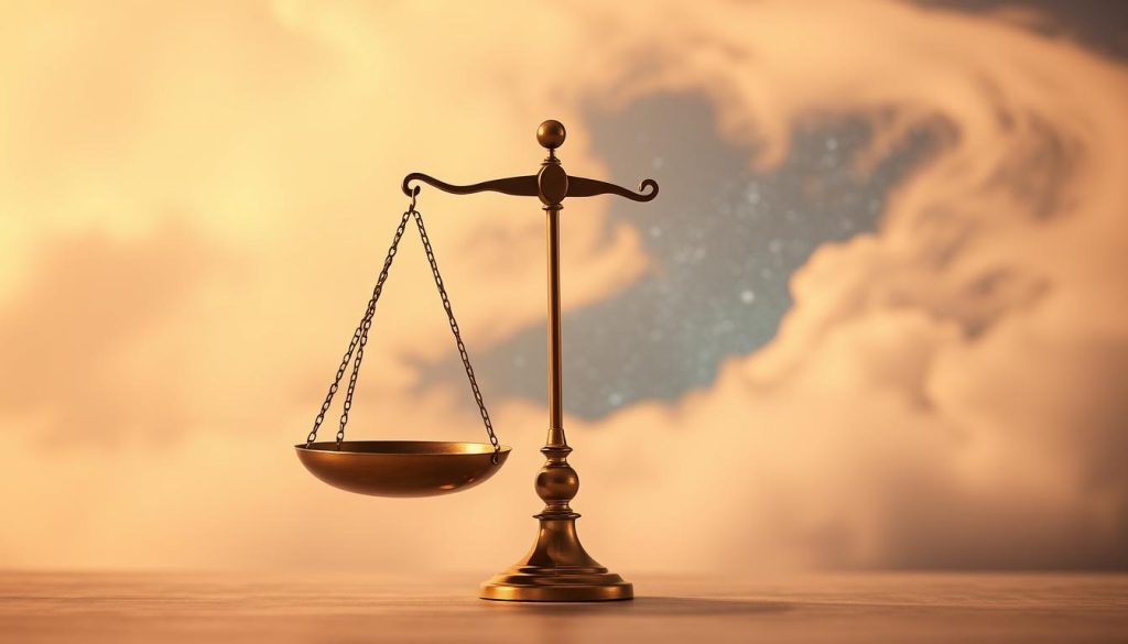 A serene, well-balanced image of the Libra zodiac symbol. In the foreground, a delicate brass scale floats against a soft, hazy backdrop, its pans in perfect equilibrium, symbolizing the Libra's core values of justice, harmony, and diplomacy. In the middle ground, wispy clouds part to reveal a starry night sky, evoking the airy, intellectual nature of the Libra. The overall lighting is warm and ambient, casting a gentle glow on the scene. The composition is clean and uncluttered, allowing the scale to take center stage as the focal point. The mood is one of serenity, balance, and contemplation, reflecting the Libra's desire for beauty, grace, and inner peace. A serene, well-balanced image of the Libra zodiac symbol. In the foreground, a delicate brass scale floats against a soft, hazy backdrop, its pans in perfect equilibrium, symbolizing the Libra's core values of justice, harmony, and diplomacy. In the middle ground, wispy clouds part to reveal a starry night sky, evoking the airy, intellectual nature of the Libra. The overall lighting is warm and ambient, casting a gentle glow on the scene. The composition is clean and uncluttered, allowing the scale to take center stage as the focal point. The mood is one of serenity, balance, and contemplation, reflecting the Libra's desire for beauty, grace, and inner peace.