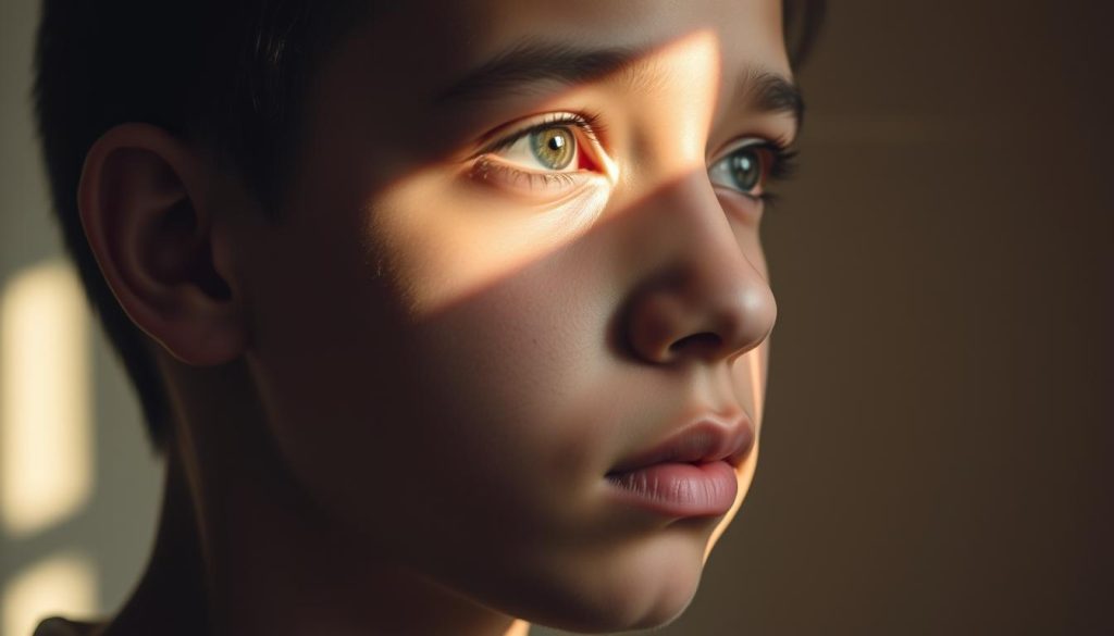 A thoughtful, introspective profile of a person born on October 19, 2025. A warm, natural lighting illuminates their face, revealing an expressive, pensive gaze. Soft shadows sculpt the contours of their features, conveying a sense of depth and dimension. The background is blurred, keeping the focus on the subject's face and drawing the viewer's attention inward. The overall mood is contemplative, with a touch of mystery, inviting the observer to ponder the individual's character, gifts, and calling on this meaningful date.