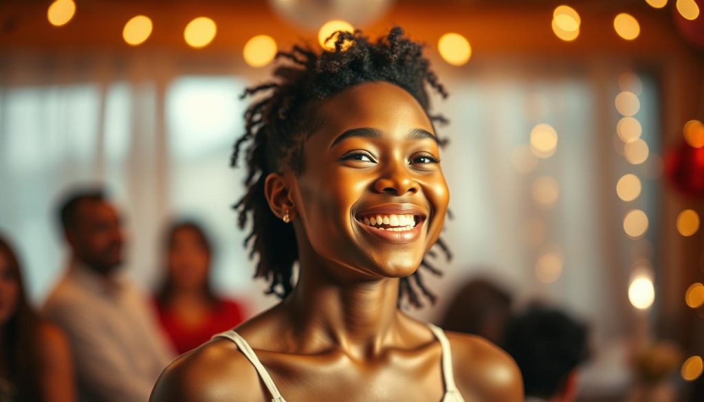 A vibrant and dynamic portrait of a person celebrating their birth on October 15, 2025. The subject is illuminated by warm, soft lighting, with a gentle glow emanating from their face and upper body. The background is blurred, with hints of a celebratory atmosphere - perhaps a festive setting or gathering of loved ones. The figure's expression is one of joy and contentment, conveying a sense of optimism and promise for the year ahead. The composition emphasizes the subject's youthful energy and vitality, capturing the essence of a new life beginning.