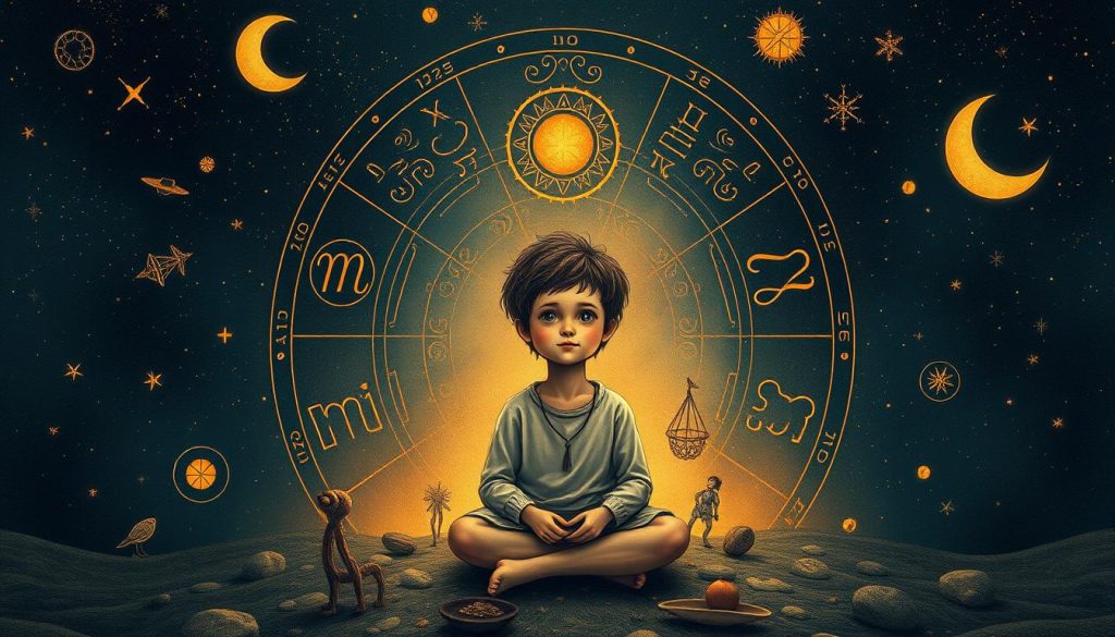 Detailed astrological illustration depicting the birth characteristics and zodiac compatibility of individuals born on October 22nd. A richly textured, whimsical scene set in a starry night sky, featuring zodiac symbols, celestial bodies, and mystical sigils. The central figure, a person born on this date, is shown in a contemplative pose, surrounded by symbolic imagery that reveals their personality traits, emotional tendencies, and potential relationship dynamics. Soft, warm lighting casts a serene, introspective mood, with muted colors and a sense of depth and balance across the composition.