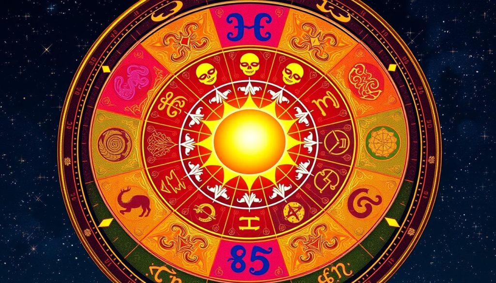 Detailed digital illustration of the Western zodiac wheel, depicting the twelve astrological signs arranged in a circular pattern. Vibrant colors, intricate celestial motifs, and a sense of balance and harmony. The sun, positioned in the center, represents the sun's transition into the sign of Libra on October 17, 2025. The background features a starry night sky, adding an ethereal, mystical atmosphere. Crisp, high-resolution rendering with a photorealistic quality, capturing the timeless elegance and symbolic significance of the zodiac. Detailed digital illustration of the Western zodiac wheel, depicting the twelve astrological signs arranged in a circular pattern. Vibrant colors, intricate celestial motifs, and a sense of balance and harmony. The sun, positioned in the center, represents the sun's transition into the sign of Libra on October 17, 2025. The background features a starry night sky, adding an ethereal, mystical atmosphere. Crisp, high-resolution rendering with a photorealistic quality, capturing the timeless elegance and symbolic significance of the zodiac.