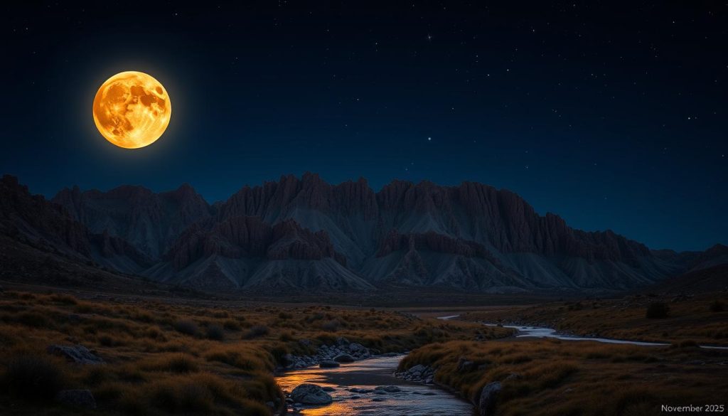 A captivating lunar landscape in the astrological sign of Sagittarius. The full moon casts a warm, golden glow over a rugged, mountainous terrain, illuminating the intricate details of the rocky outcrops and craters. In the foreground, a gentle stream winds its way through the landscape, its waters reflecting the celestial light. The sky is a deep, velvety blue, dotted with twinkling stars that seem to dance across the heavens. The overall scene conveys a sense of tranquility and wonder, perfectly capturing the essence of the Moon in the astrological sign of Sagittarius on November 22nd, 2025. A captivating lunar landscape in the astrological sign of Sagittarius. The full moon casts a warm, golden glow over a rugged, mountainous terrain, illuminating the intricate details of the rocky outcrops and craters. In the foreground, a gentle stream winds its way through the landscape, its waters reflecting the celestial light. The sky is a deep, velvety blue, dotted with twinkling stars that seem to dance across the heavens. The overall scene conveys a sense of tranquility and wonder, perfectly capturing the essence of the Moon in the astrological sign of Sagittarius on November 22nd, 2025.