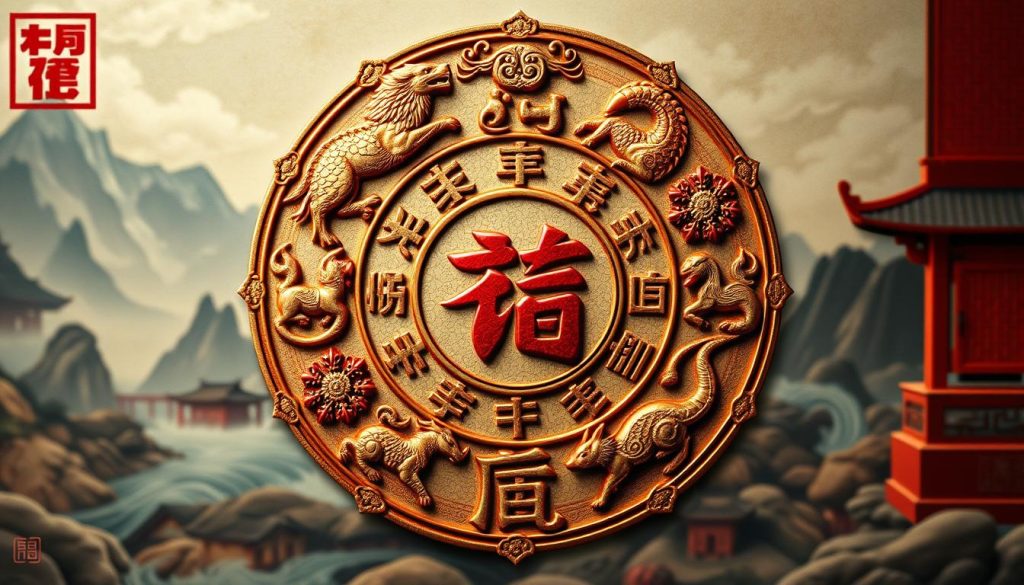 A detailed and vibrant depiction of the Chinese zodiac symbols, showcasing the 12 animal signs arranged in a striking circular formation. Rendered in a warm, earthy color palette with intricate textures and patterns, evoking the rich cultural heritage of this ancient astrological system. The composition features the zodiac animals in the foreground, with a subtly blurred background of traditional Chinese landscape elements, such as mountains, clouds, and flowing water, to create a sense of depth and cultural context. The lighting is soft and diffused, highlighting the ornate details and creating a serene, contemplative atmosphere. This image aims to provide a visually captivating and informative illustration for an article introducing the fundamentals of the Chinese zodiac. A detailed and vibrant depiction of the Chinese zodiac symbols, showcasing the 12 animal signs arranged in a striking circular formation. Rendered in a warm, earthy color palette with intricate textures and patterns, evoking the rich cultural heritage of this ancient astrological system. The composition features the zodiac animals in the foreground, with a subtly blurred background of traditional Chinese landscape elements, such as mountains, clouds, and flowing water, to create a sense of depth and cultural context. The lighting is soft and diffused, highlighting the ornate details and creating a serene, contemplative atmosphere. This image aims to provide a visually captivating and informative illustration for an article introducing the fundamentals of the Chinese zodiac.