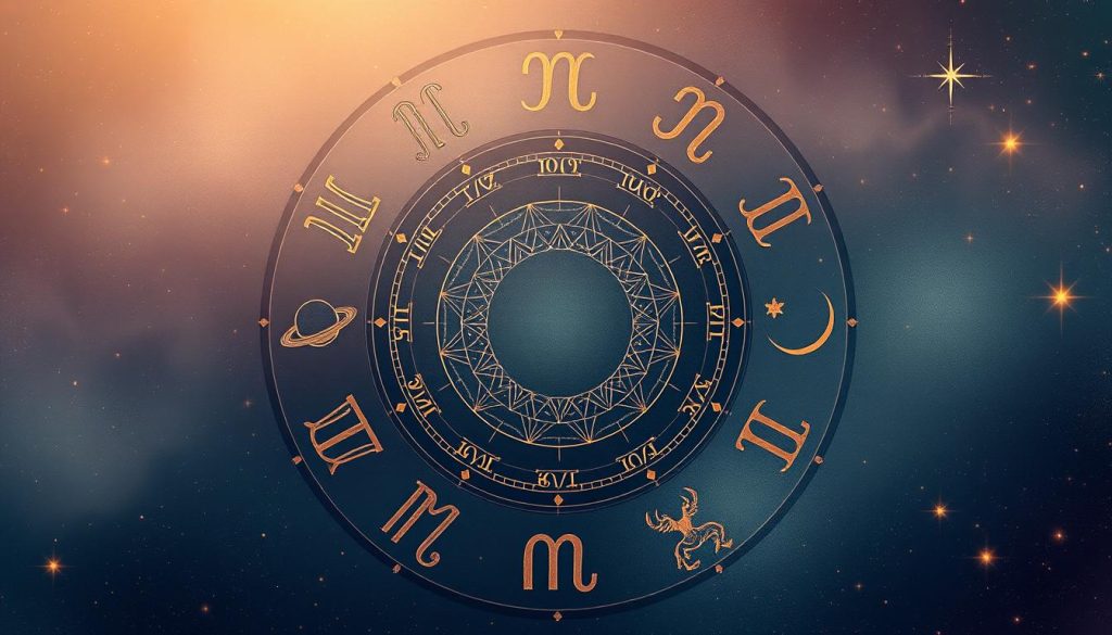 A detailed astrological illustration showcasing the twelve zodiac signs, rendered in a rich, muted color palette. The zodiac symbols are prominently displayed in the foreground, arranged in a circular pattern against a soft, ethereal background. Hues of indigo, plum, and sage create a serene, contemplative atmosphere. Subtle celestial elements such as stars, planets, and moons accent the composition, adding depth and mysticism. Warm, diffused lighting casts a gentle glow, highlighting the intricate details of each zodiac sign. The overall effect is a visually captivating and harmonious representation of the astrological system.