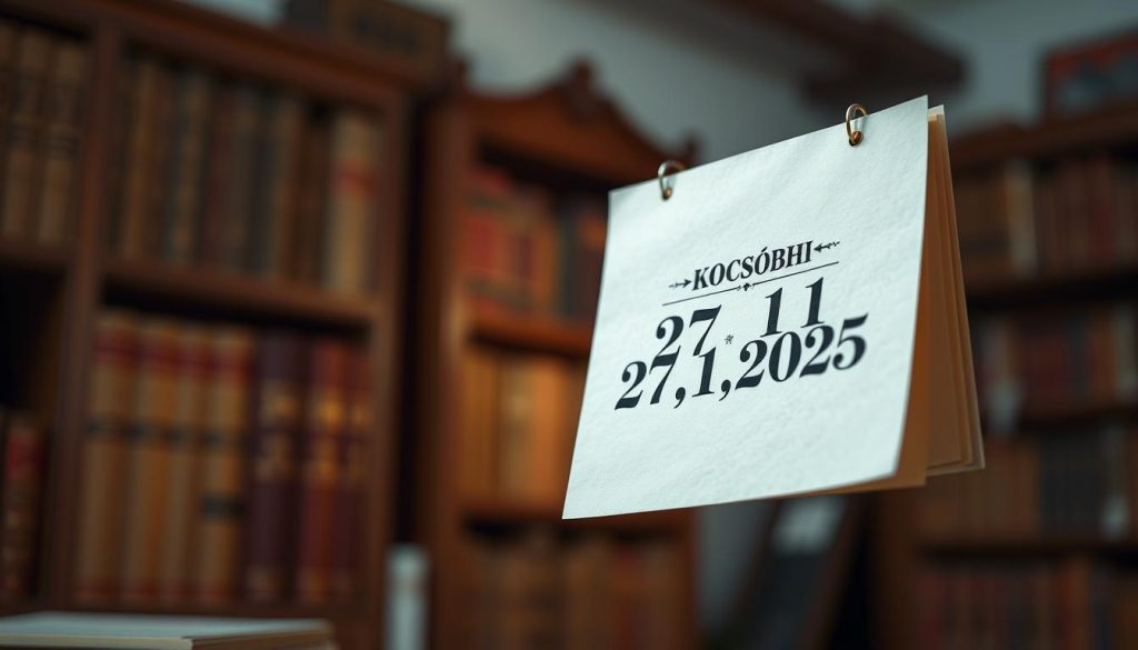A detailed calendar page floating in a warm, soft-lit studio environment. The calendar page shows the date "27,11,2025" in ornate Cyrillic numerals and script, with a subtle textured background. The page is backlit, creating a gentle glow. The composition features the calendar page in the foreground, with a blurred, out-of-focus background that suggests a study or library setting, with hints of bookshelves or other academic elements. The lighting is natural and directional, creating depth and dimensionality. The overall mood is contemplative and scholarly, evoking a sense of historical significance and the passing of time. A detailed calendar page floating in a warm, soft-lit studio environment. The calendar page shows the date "27,11,2025" in ornate Cyrillic numerals and script, with a subtle textured background. The page is backlit, creating a gentle glow. The composition features the calendar page in the foreground, with a blurred, out-of-focus background that suggests a study or library setting, with hints of bookshelves or other academic elements. The lighting is natural and directional, creating depth and dimensionality. The overall mood is contemplative and scholarly, evoking a sense of historical significance and the passing of time.