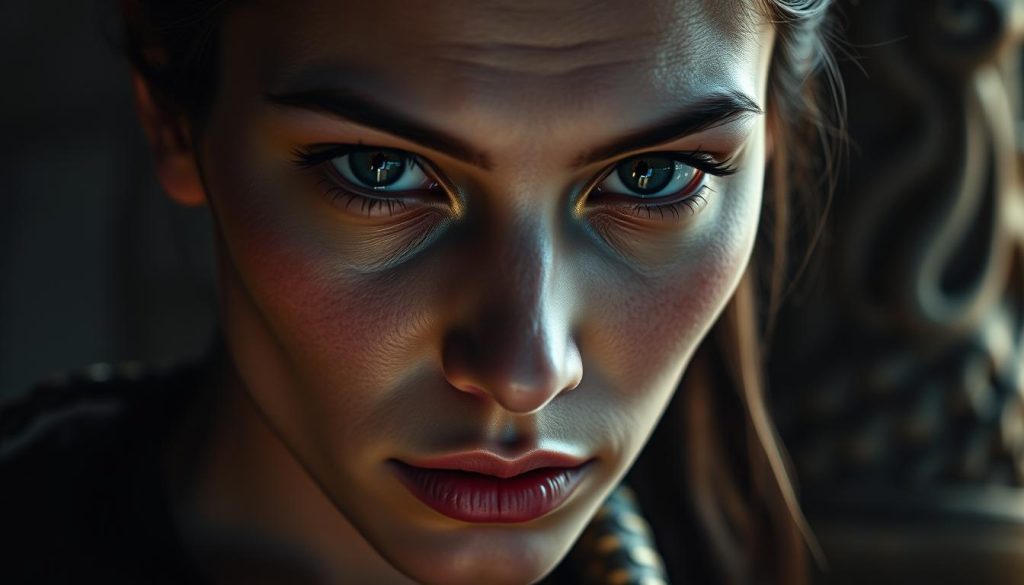 A detailed close-up portrait of a person with serpentine features, conveying the distinct characteristics of those born under the sign of the Snake. The subject has piercing eyes, a slender face, and a calm yet intense expression. The lighting is dramatic, casting shadows that accentuate the subject's angular features. The background is blurred, keeping the focus on the intricate details of the face and creating an air of mystery. The overall mood is one of quiet power and intuition, reflecting the innate wisdom and adaptability associated with the Snake zodiac sign. A detailed close-up portrait of a person with serpentine features, conveying the distinct characteristics of those born under the sign of the Snake. The subject has piercing eyes, a slender face, and a calm yet intense expression. The lighting is dramatic, casting shadows that accentuate the subject's angular features. The background is blurred, keeping the focus on the intricate details of the face and creating an air of mystery. The overall mood is one of quiet power and intuition, reflecting the innate wisdom and adaptability associated with the Snake zodiac sign.