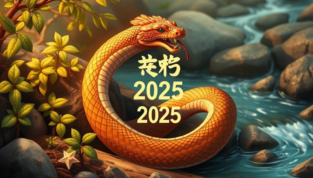A detailed illustration of the Chinese zodiac symbol for the Year of the Wooden Snake in 2025. Showcase the serpent coiled gracefully against a backdrop of natural elements - lush foliage, flowing water, and earthy tones. Depict the snake with intricate textures, patterns, and an aura of mysticism. Emphasize the harmonious balance between the wooden and snake elements, conveying a sense of wisdom, flexibility, and renewal. Utilize warm, ethereal lighting to create a serene, contemplative atmosphere, inviting the viewer to ponder the significance of this zodiac year. A detailed illustration of the Chinese zodiac symbol for the Year of the Wooden Snake in 2025. Showcase the serpent coiled gracefully against a backdrop of natural elements - lush foliage, flowing water, and earthy tones. Depict the snake with intricate textures, patterns, and an aura of mysticism. Emphasize the harmonious balance between the wooden and snake elements, conveying a sense of wisdom, flexibility, and renewal. Utilize warm, ethereal lighting to create a serene, contemplative atmosphere, inviting the viewer to ponder the significance of this zodiac year.