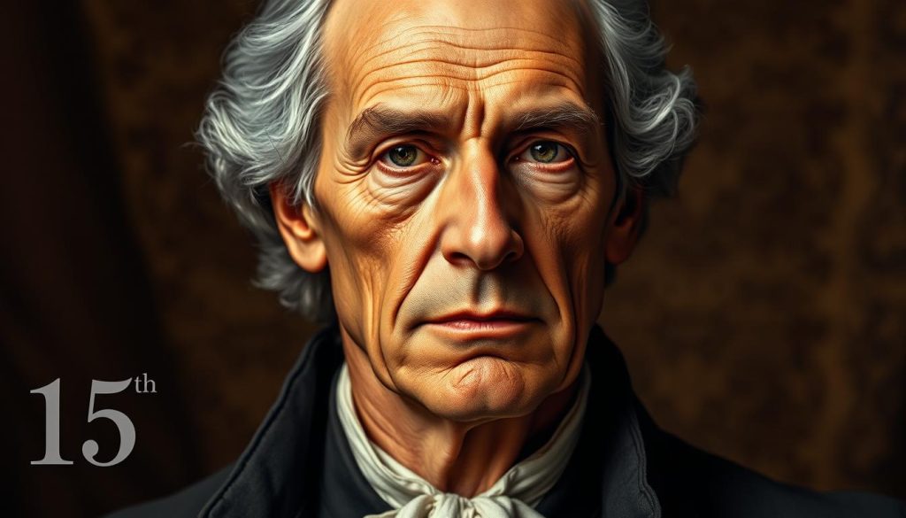 A detailed portrait of a prominent historical figure born on November 15th, set against a richly textured background. The subject's face should be illuminated with warm, natural lighting, capturing their intense gaze and thoughtful expression. The composition should emphasize the subject's strong features and commanding presence, conveying their significance and the impact they had on the world. Subtle period-appropriate details in the clothing and surroundings should provide context, while maintaining a focus on the individual. The overall mood should be one of reverence and intellectual gravity, befitting a influential person whose birth anniversary is being commemorated. A detailed portrait of a prominent historical figure born on November 15th, set against a richly textured background. The subject's face should be illuminated with warm, natural lighting, capturing their intense gaze and thoughtful expression. The composition should emphasize the subject's strong features and commanding presence, conveying their significance and the impact they had on the world. Subtle period-appropriate details in the clothing and surroundings should provide context, while maintaining a focus on the individual. The overall mood should be one of reverence and intellectual gravity, befitting a influential person whose birth anniversary is being commemorated.