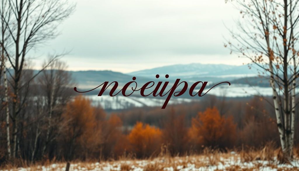 A serene autumnal scene on a crisp November day, with a central focus on the word "ноября" rendered in elegant Cyrillic calligraphy. The composition features a muted palette of earthy tones, with warm amber and ochre hues complemented by touches of cool blue and grey. In the background, a picturesque landscape unfolds, showcasing the natural beauty of the season - gently swaying birch trees, a dusting of snow on distant hilltops, and a soft, diffused light filtering through the overcast sky. The foreground is dominated by the calligraphic rendering of the word, its strokes capturing the grace and fluidity of the Russian language. The overall mood is one of contemplation and reverence, inviting the viewer to reflect on the significance and meaning of this particular day in November. A serene autumnal scene on a crisp November day, with a central focus on the word "ноября" rendered in elegant Cyrillic calligraphy. The composition features a muted palette of earthy tones, with warm amber and ochre hues complemented by touches of cool blue and grey. In the background, a picturesque landscape unfolds, showcasing the natural beauty of the season - gently swaying birch trees, a dusting of snow on distant hilltops, and a soft, diffused light filtering through the overcast sky. The foreground is dominated by the calligraphic rendering of the word, its strokes capturing the grace and fluidity of the Russian language. The overall mood is one of contemplation and reverence, inviting the viewer to reflect on the significance and meaning of this particular day in November.