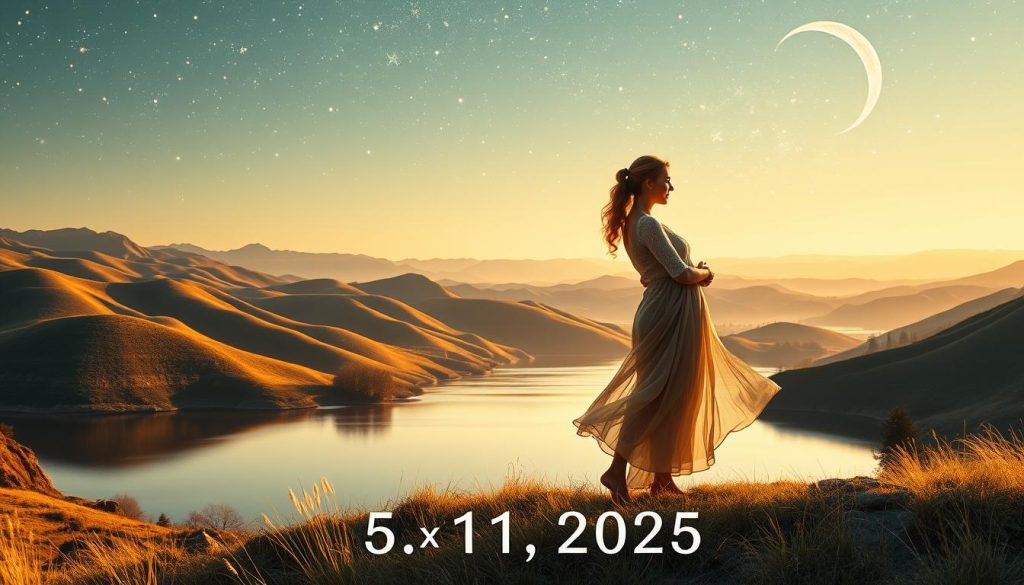 An intricate tapestry of intertwined lives, showcasing the harmonious compatibility between two individuals born on 5.11.2025. In the foreground, a serene landscape of rolling hills and a tranquil lake, symbolizing the depth and balance of their connection. The middle ground depicts a couple, their bodies intertwined in a graceful dance, their expressions radiating mutual understanding and affection. Soft, warm lighting bathes the scene, evoking a sense of emotional intimacy and emotional compatibility. In the background, a celestial backdrop with twinkling stars and a crescent moon, hinting at the cosmic forces that align these two souls. The overall atmosphere conveys the profound compatibility these individuals share, be it in their friendship, romantic partnership, professional collaboration, or financial endeavors.