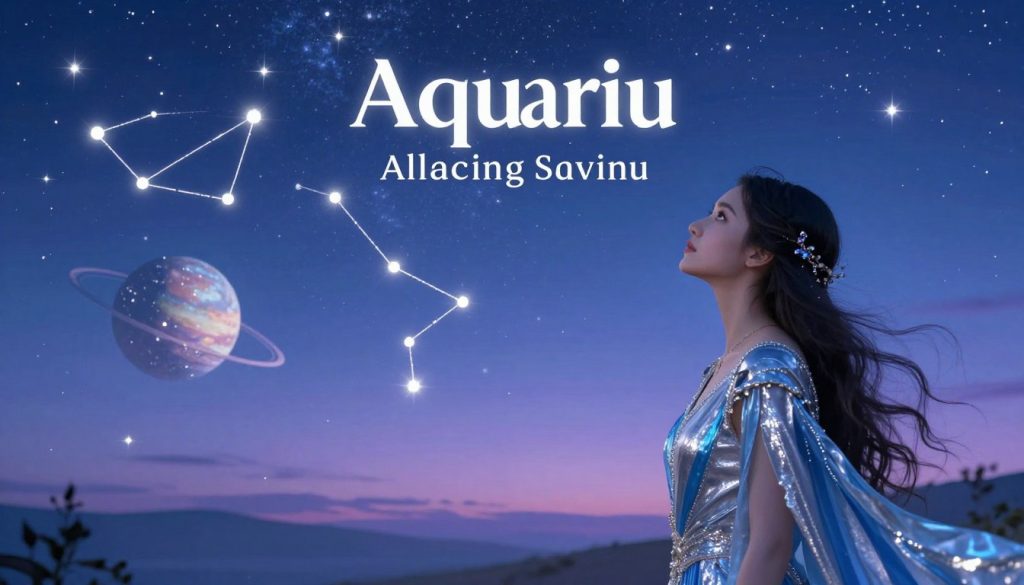 A dreamy, ethereal depiction of the zodiac sign Aquarius, symbolizing today's horoscope insights. In the foreground, a serene figure, clothed in flowing, azure and silver attire, gazes thoughtfully at the stars. The middle ground features a celestial landscape, with twinkling constellations and shimmering planets reflecting the traits of an Aquarian - innovation, independence, and humanitarian spirit. The background presents a tranquil night sky transitioning from twilight to deeper hues of blue and purple, dotted with glimmering stars. Soft, ambient lighting bathes the scene, creating an atmosphere of introspection and cosmic wonder. The overall mood is reflective, inspiring a sense of possibility and optimism for the day ahead. A dreamy, ethereal depiction of the zodiac sign Aquarius, symbolizing today's horoscope insights. In the foreground, a serene figure, clothed in flowing, azure and silver attire, gazes thoughtfully at the stars. The middle ground features a celestial landscape, with twinkling constellations and shimmering planets reflecting the traits of an Aquarian - innovation, independence, and humanitarian spirit. The background presents a tranquil night sky transitioning from twilight to deeper hues of blue and purple, dotted with glimmering stars. Soft, ambient lighting bathes the scene, creating an atmosphere of introspection and cosmic wonder. The overall mood is reflective, inspiring a sense of possibility and optimism for the day ahead.