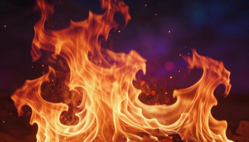 A mesmerizing representation of the element of fire in astrology, showcasing an abstract interpretation of flames and sparks swirling together in a dynamic dance. In the foreground, vibrant orange and red flames flicker and flow, their shapes intertwining gracefully, creating a sense of movement and energy. The middle ground reveals glowing embers and radiant light, casting a warm, inviting glow across the scene. In the background, a deep, dark gradient accented with hints of purple and blue suggests the vastness of the universe, adding depth and contrast. Soft, ethereal lighting enhances the fiery hues, evoking a mood of passion and intensity. The composition should convey the power and beauty of fire without any text or distractions, creating an engaging visual focal point. A mesmerizing representation of the element of fire in astrology, showcasing an abstract interpretation of flames and sparks swirling together in a dynamic dance. In the foreground, vibrant orange and red flames flicker and flow, their shapes intertwining gracefully, creating a sense of movement and energy. The middle ground reveals glowing embers and radiant light, casting a warm, inviting glow across the scene. In the background, a deep, dark gradient accented with hints of purple and blue suggests the vastness of the universe, adding depth and contrast. Soft, ethereal lighting enhances the fiery hues, evoking a mood of passion and intensity. The composition should convey the power and beauty of fire without any text or distractions, creating an engaging visual focal point.