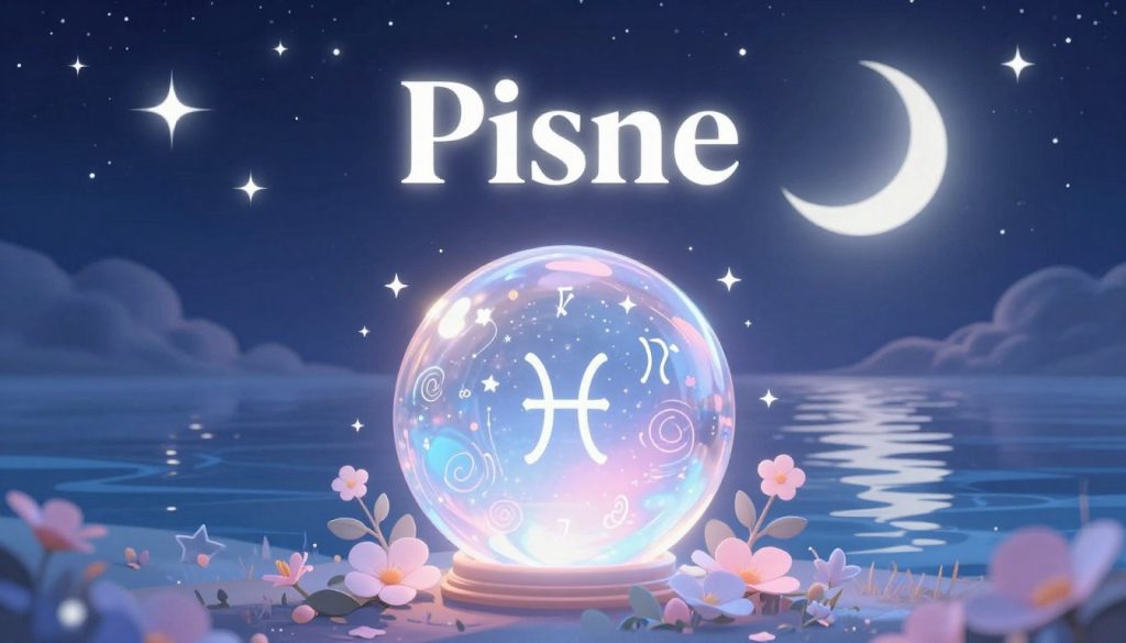 A serene and enchanting scene depicting the love horoscope for Pisces. In the foreground, a mystical, translucent crystal ball emits a soft glow, revealing swirling zodiac symbols and delicate pastel hues of blue and pink. Surrounding the ball are delicate flowers and star motifs, symbolizing romance and emotional connections. In the middle ground, a tranquil, dreamlike landscape with softly rippling water reflects the stars above, creating a sense of harmony and balance. The background features a starry night sky filled with twinkling stars and a crescent moon, casting a gentle light over the scene. The mood is calm and romantic, evoking feelings of hope and love as it symbolizes the astrological outlook for tomorrow. A serene and enchanting scene depicting the love horoscope for Pisces. In the foreground, a mystical, translucent crystal ball emits a soft glow, revealing swirling zodiac symbols and delicate pastel hues of blue and pink. Surrounding the ball are delicate flowers and star motifs, symbolizing romance and emotional connections. In the middle ground, a tranquil, dreamlike landscape with softly rippling water reflects the stars above, creating a sense of harmony and balance. The background features a starry night sky filled with twinkling stars and a crescent moon, casting a gentle light over the scene. The mood is calm and romantic, evoking feelings of hope and love as it symbolizes the astrological outlook for tomorrow.