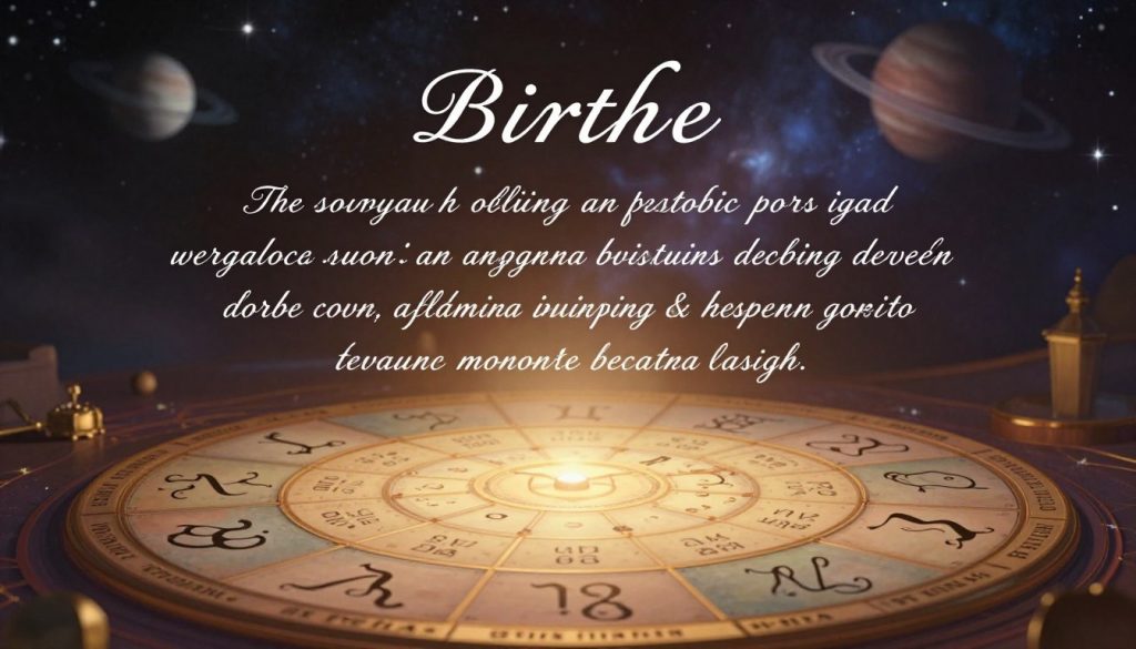 A visually appealing and informative illustration featuring an astrological chart overlaid with birthdates in elegant script. In the foreground, a beautifully detailed astrological wheel displaying various zodiac signs, each section marked with distinct birthdates. In the middle, a soft glow emanates from the wheel, creating a sense of mystique and intrigue. The background showcases a softly blurred cosmic scene filled with stars and planets, conveying the vastness of the universe and its connection to birth dates. The lighting is warm and inviting, suggesting an air of exploration and discovery. The overall mood is contemplative and enriching, inviting viewers to reflect on the significance of birth dates. A visually appealing and informative illustration featuring an astrological chart overlaid with birthdates in elegant script. In the foreground, a beautifully detailed astrological wheel displaying various zodiac signs, each section marked with distinct birthdates. In the middle, a soft glow emanates from the wheel, creating a sense of mystique and intrigue. The background showcases a softly blurred cosmic scene filled with stars and planets, conveying the vastness of the universe and its connection to birth dates. The lighting is warm and inviting, suggesting an air of exploration and discovery. The overall mood is contemplative and enriching, inviting viewers to reflect on the significance of birth dates.
